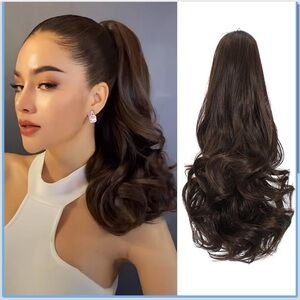 NEW 14 Inch Brown Clip in Ponytail Extension - Wavy Curly Natural Layered